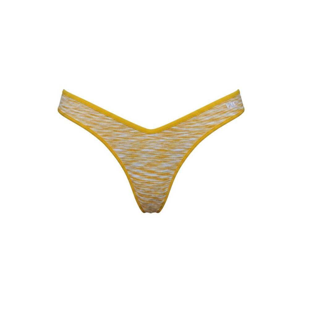 PINK Thong Panty Womens Medium Yellow NWT Space Dye V-Front Logo Waistband